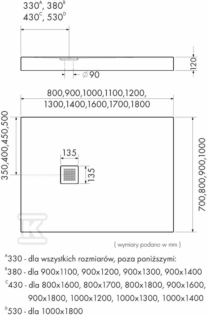 Brodzik akrylowy z podbudową - 3.3323/B/ST-M2